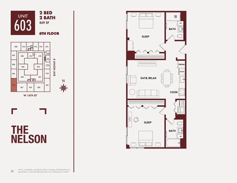 Floor plan for 2 beds, 2 baths, 1175 sqft